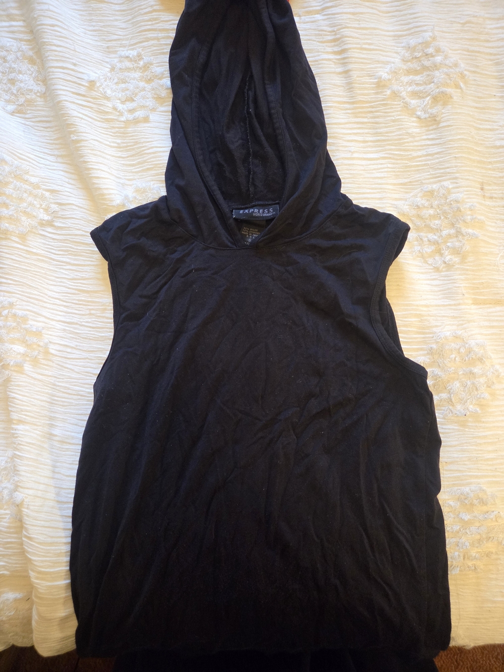 Express Vintage Black Sleeveless Hoodie Muscle Tee